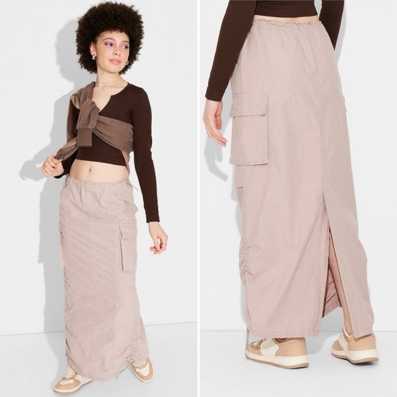 NWT Wild Fable Cargo Skirt Parachute Women’s Mid Rise Parachute Maxi Blush - Picture 1 of 15